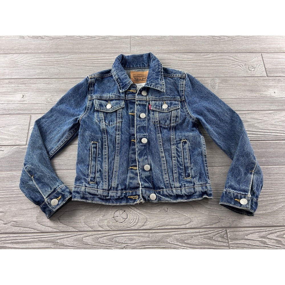 Levis Kids Denim Trucker Jacket Medium Wash Blue Cotton Size S 8-10 2164-M8X